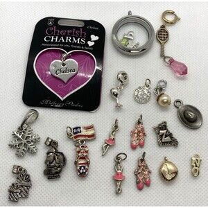 Vintage - Now Lot of (20) Charms Pendants Ballet Tennis Snowflake Flag Hat